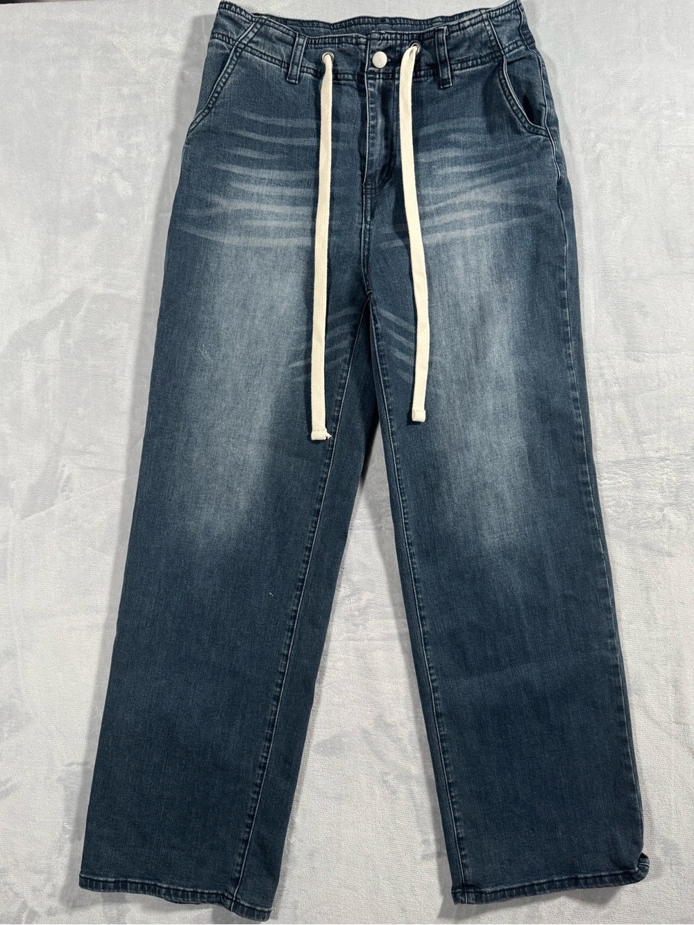 Flamingals Wide Leg Drawstring Jeans Women’s Blue Denim High Rise 29x29